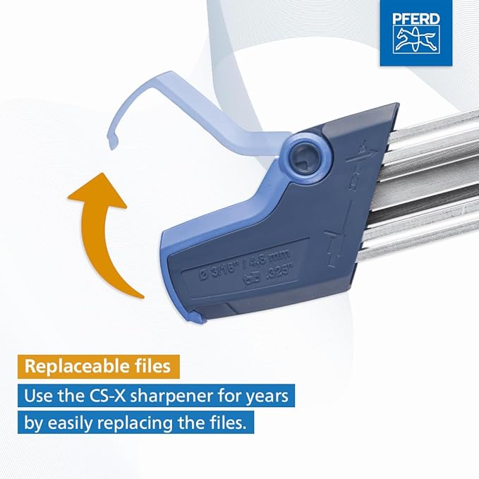 Pferd CS-X Chainsaw Chain Sharpener, 13/64” File for 3/8” Low Profile Chains, 2-in-1 Chainsaw Sharpener and Depth Gauge Tool, Easy Handheld Chain Sharpening (Pack of 1) - Part 17303