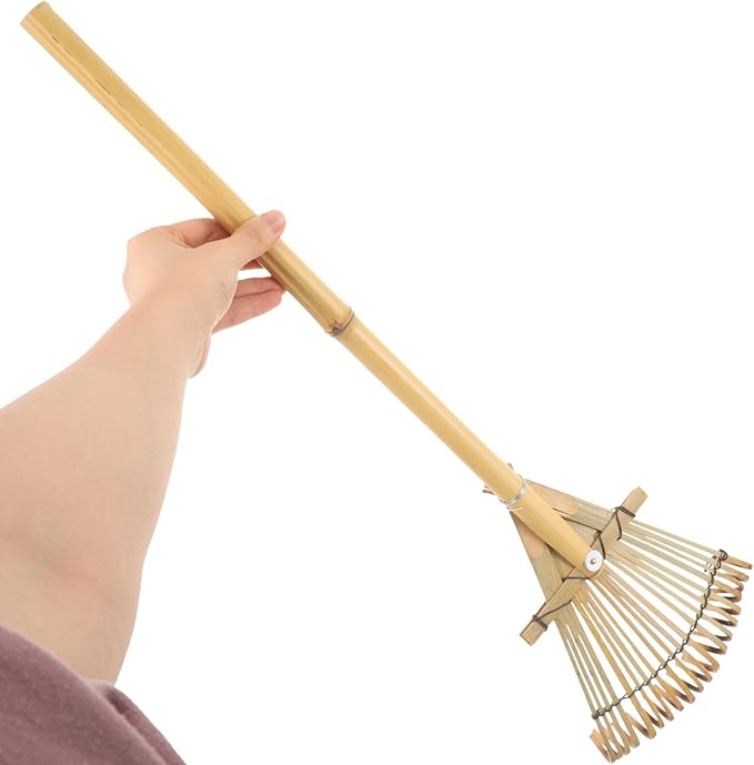 Yardwe Yard Leveling Rake Leaf Scoops Hand Rakes Short Handle Rake Planting Mini Gathering Leaf Tool Rakes for Gardening Lawn Tools Small Rake with Handle Statue Wooden Toddler Adjustable