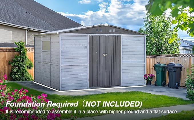 8x8FT Outdoor Storage Shed, Wood Garden Shed with Sloping Roof and Lockable Door,Tool Shed Bike Shed for Backyard Garden Patio Lawn,Gray