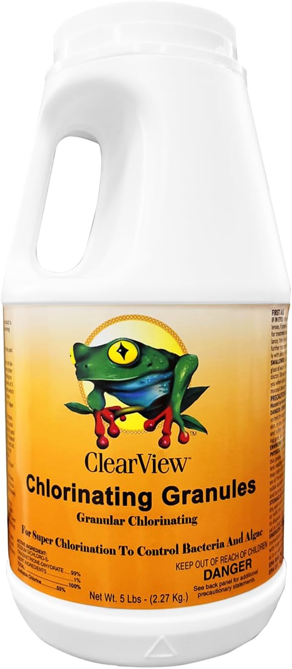 ClearView Chlorine Granules 5 Lbs for Spas and Hot Tubs, Fast Dissolving Chlorinating Granules for Swimming Pools, Chlorine Shock Granular Sanitizer, 5 Pounds