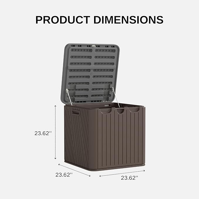 60 Gallon Outdoor Storage Box, Waterproof Patio Deck Box with Lockable Lid, Heavy-Duty HDPE Bench for Garden Tools, Cushions (Brown, 60 Gallon)