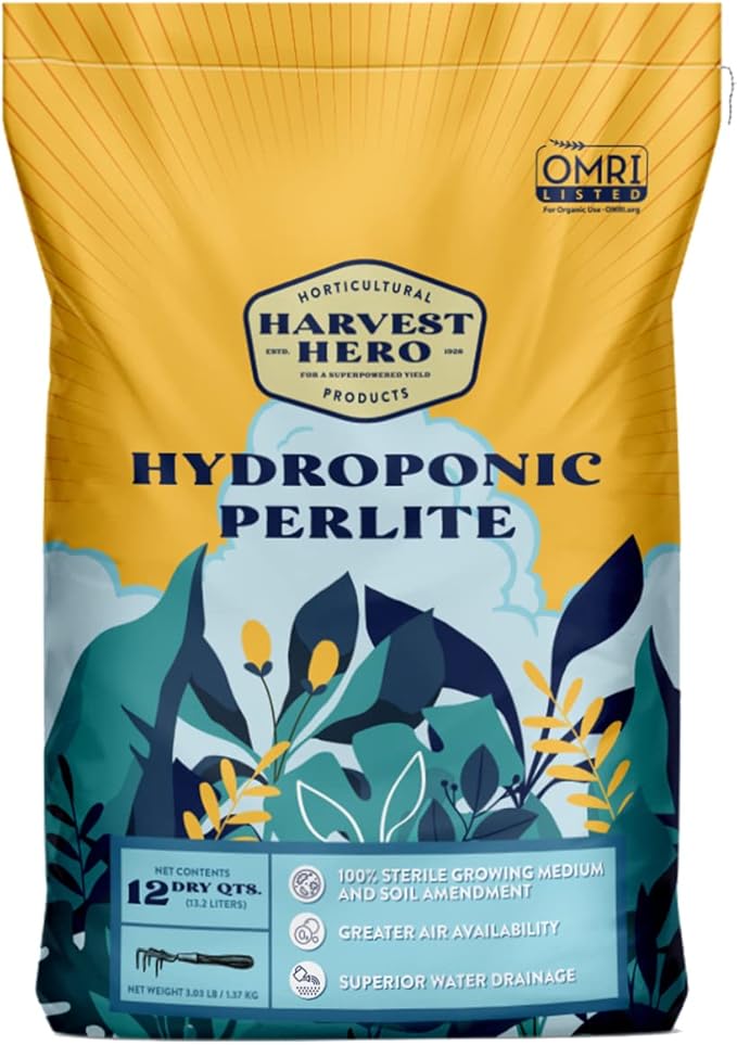 Perlite Horticultural Soil Amendment – Enhances Drainage and Aeration for Plants, Ideal for Root Cuttings, Seedlings, and Hydroponic Systems, OMRI-Listed, 100% Organic (12 QT)