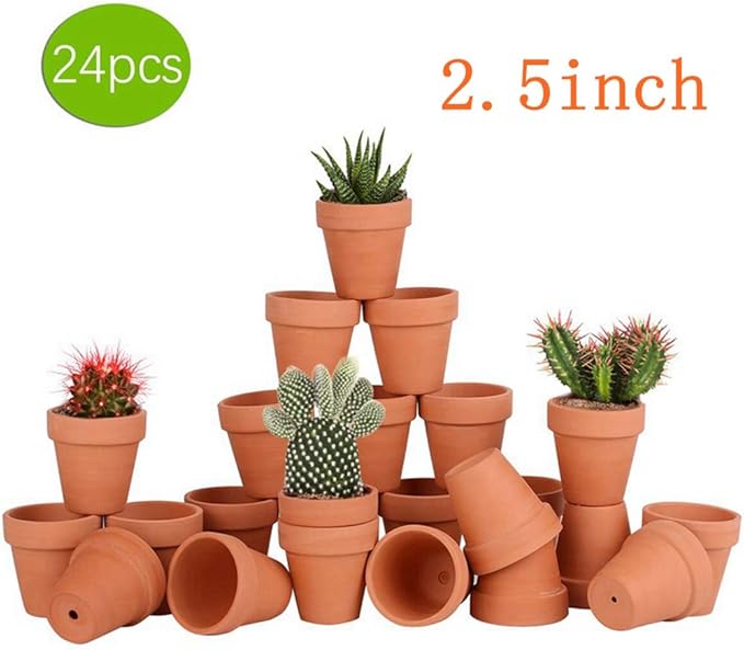 24pcs Small Mini Clay Pots, 2.5'' Terracotta Pot Clay Ceramic Pottery Planter, Cactus Flower Terra Cotta Pots, Succulents Nursery Pots, with Drainage Hole, for Indoor/Outdoor