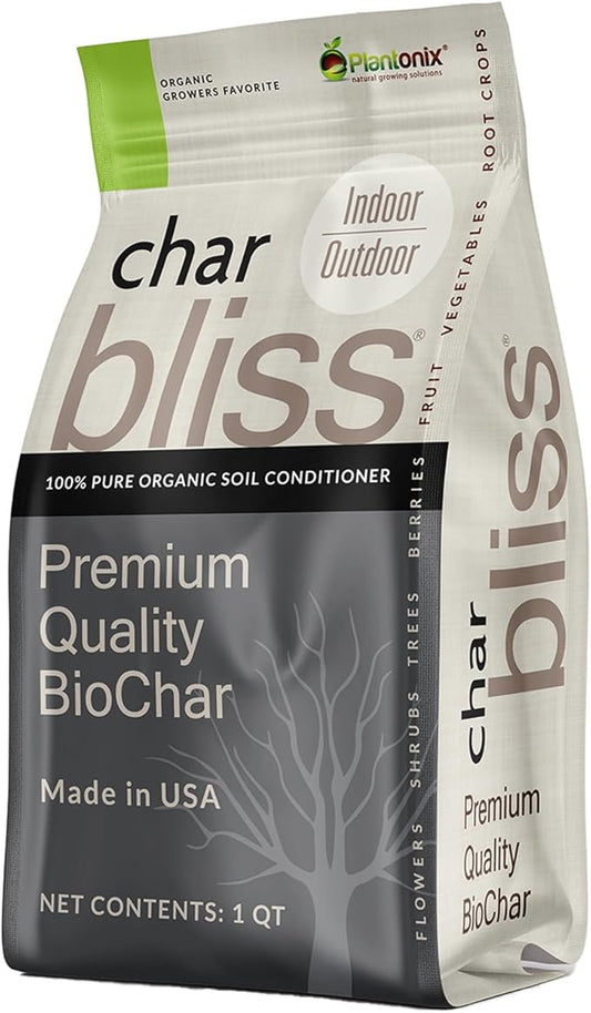 Char Bliss (1 Qt) - Organic Biochar for Plants - OMRI-Listed Biochar Soil Amendment Organic - Bio Char for Plants - Horticultural Charcoal for Plants, Potting Soil, Garden Soil, & Potting Mixes