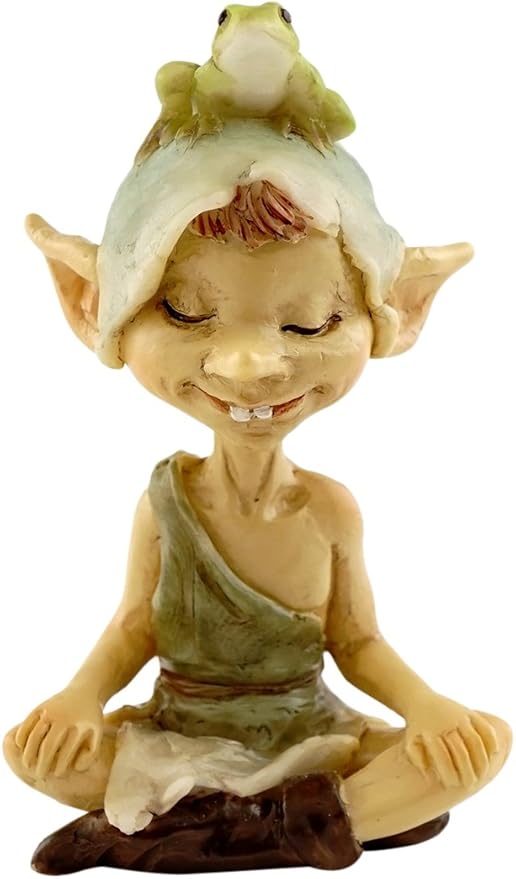Top Collection Miniature Fairy Garden and Terrarium Pixie Meditating with Frog Figurine