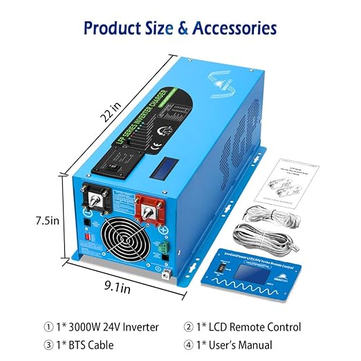 SUNGOLDPOWER 3000W DC 24V Peak 9000W Inverter Charger Pure Sine Wave, AC 120V with 40A Battery AC Charger LCD Display,Low Frequency Inverter, for Home RV Camper
