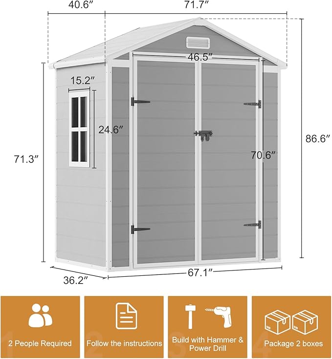 Resin Outdoor Storage Shed with Floor 6x3 FT Waterproof Plastic Sheds Kit Window Lockable Door Included, Outside Garden Tools Sheds for Backyard Patio