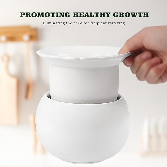 African Violet Pots, 6 Inch Self Watering Pots for Indoor Plants, Self Watering Plant Pot, Easy Plant Self Watering Pot, Ceramic Plant Pot with Absorbent Inner Pot for Flowers-White