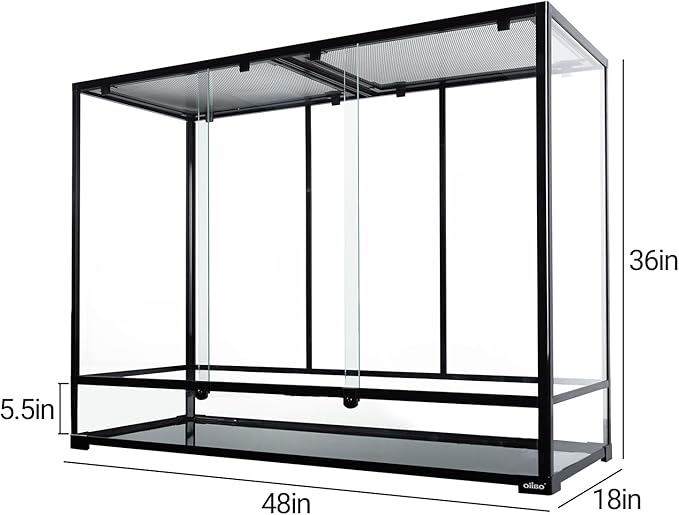 OiiBO 135 Gallon Reptile Terrarium, 48" x 18" x 36" Full Tempered Glass Vertical Reptile Tank,Front Sliding Door with Top Screen Ventilation Reptile Amphibian Tall & Extra-Long Habitat Enclosure Cage