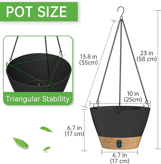 ZMTECH Hanging Planters for Indoor Plants Set of 2 Self Watering Hanging Pots Hanging Baskets Hanging Flower Pots for Outdoor Hanging Plants(10 Inch, Gray)