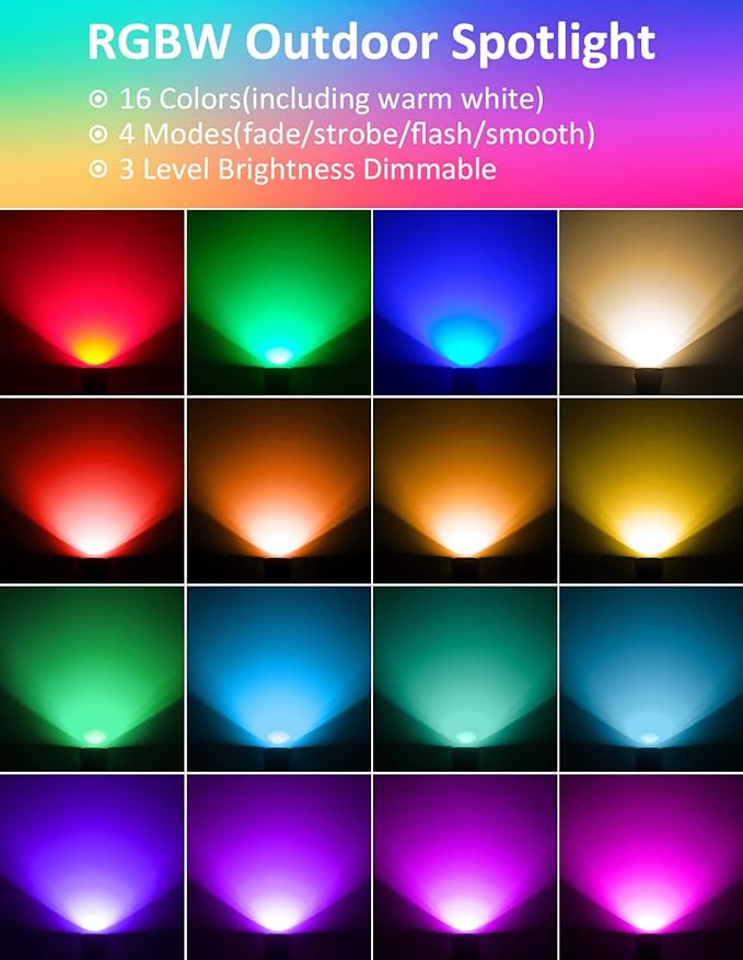 Halloween RGB Spot Lights Outdoor, Color Changing Landscape Lighting, Waterproof Spotlight with US Plug for Yard Tree Garden Path House Christmas Decoration (6 Pack)