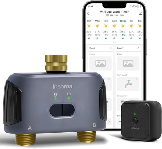 WiFi Water Timer Brass Inlet, 2 Zones Sprinkler Timer for Garden Hose, APP Remote Control Hose Timer with Wi-Fi Hub, Voice Control with Alexa, Rain Delay and Manual Mode for Yard Lawn Watering