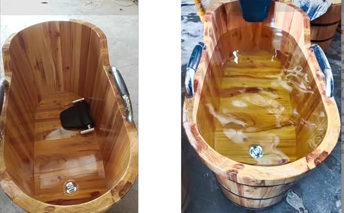 Wooden Hot Tub Bathroom Freestanding Soaking Non-Slip Bathtub Thickened Handrail Style Healthy Medicinal Bathtub For Both Adult And Child Family Members (Armrest with Cover Premium Configuration)