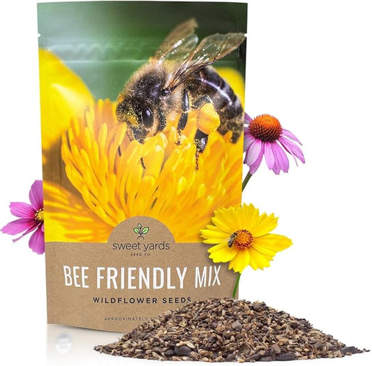 Bee Friendly Wildflower Seed Mix - Bulk 1/4 Pound Bag - Over 30,000 Open Pollinated Seeds - 100% Pure Live Seed - Save The Bees!