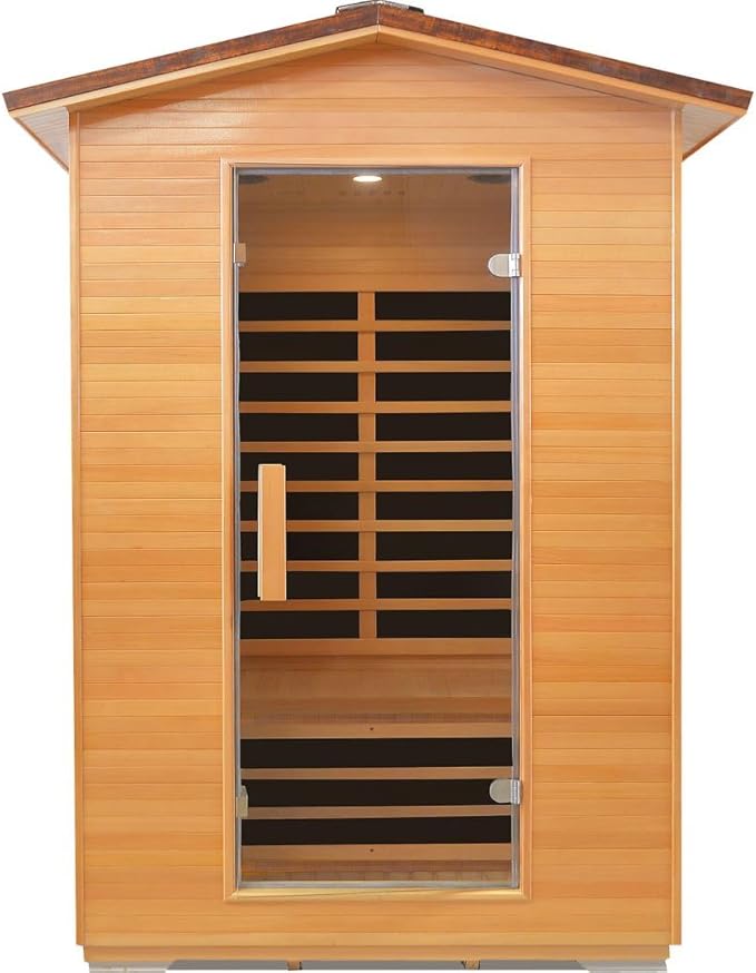Outdoor Sauna 2 Person Far Infrared Saunas Dry Home Sauna Room Hemlock 1 to 2 Person Wood Sauna 1950W/110V Low EMF with Speaker, Reading Light, Cup Holder and Towel Rack - 47 * 39 * 82 in