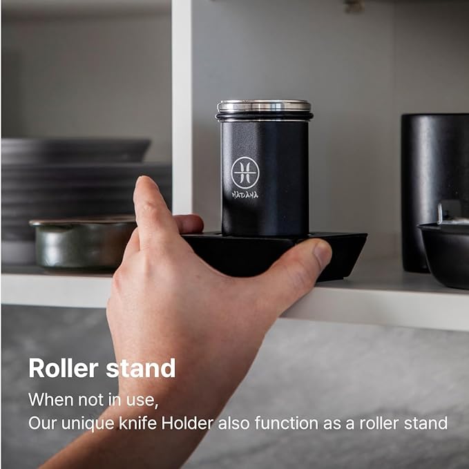 HADANA Black Edition Rolling Knife Sharpener - Easy to use 2-Whetstone Knife Sharpener Kit with #360 Diamond & #600 Ceramic, Durable Aluminum Alloy Body, Magnetic Knife Holder with Silicone Pad