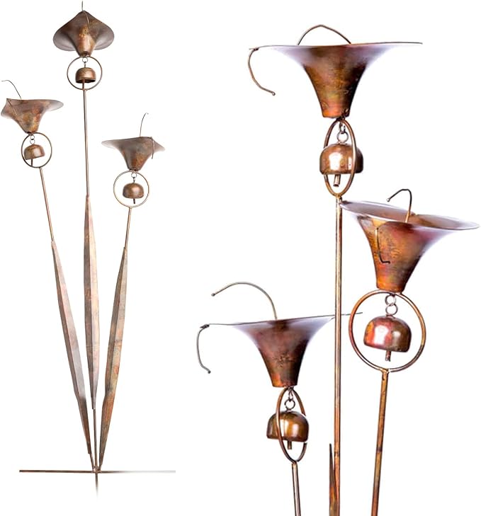 Happy Gardens Calla Lily Garden Stake with Bells | Bronze Outdoor Lillies Flower Decorations