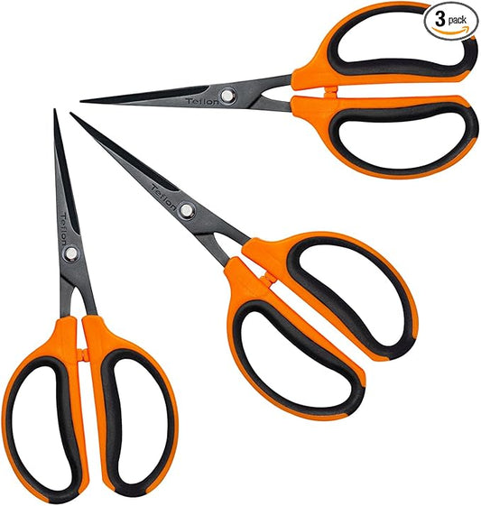 GROWNEER 3 Packs Trimming Scissors Teflon Coated Non Stick Blades Pruning Shears Gardening Hand Pruning Snips with Straight Stainless Steel Precision Blade