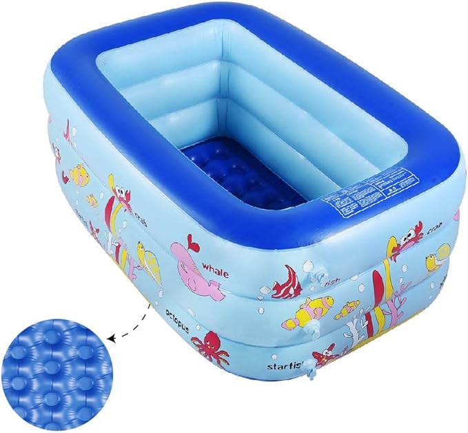 Inflatable Kiddie Pool, 51" x 33" x 21" Higher Kids Swimming Pool for Indoor or Outdoor, Ocean World Inflatable Bathtub with Inflatable Soft Floor, Ball Pit Pool