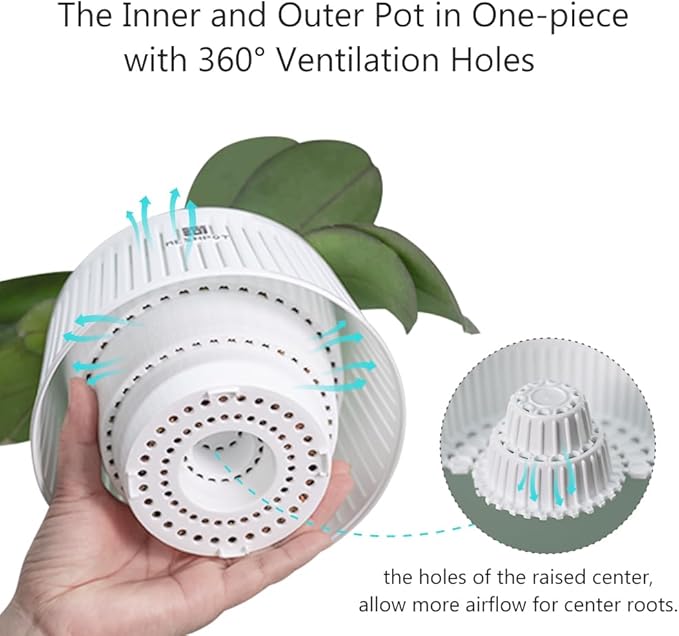 5 inch Orchid Pots with Holes for Repotting,Set of 2,Decorative Orchid Planter with Air-Pruning and Good Air Circulation,Plastic White Orchid Container with Saucers