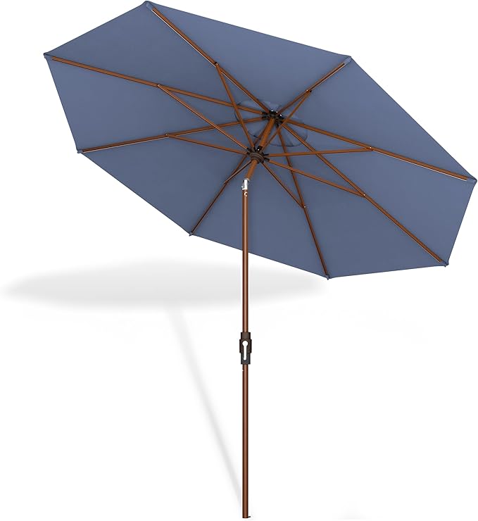 Midtown Umbrellas The Wooden 2-10 Feet Large Patio Umbrella, Terylast Light Navy Fabric - Auto-Tilt Aluminum Frame For Backyard Umbrella, Deck Umbrella, Garden Umbrella & Pool - Wooden Pole