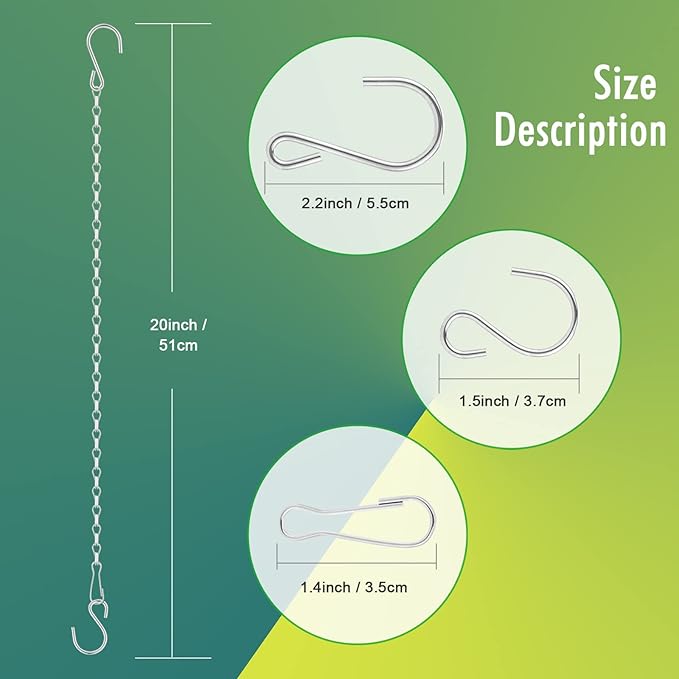 RIFNY Silver Hanging Chains with Hooks, 10 Pieces 20 Inch Chain for Hanging Bird Feeders Planters Baskets Billboards Lanterns Wind Chimes Ornaments Silver 20 inch