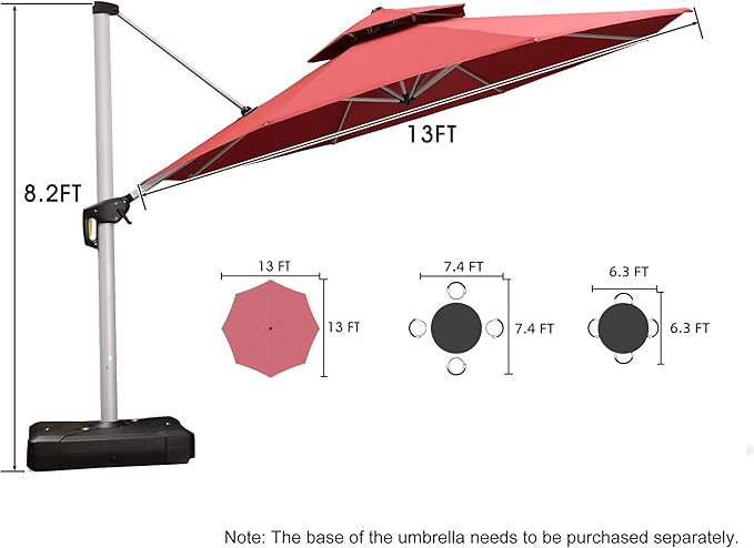 PURPLE LEAF Patio Umbrella 13 Feet Double Top Round Deluxe Offset Hanging Umbrella Outdoor Market Umbrella Garden Umbrella, Terra