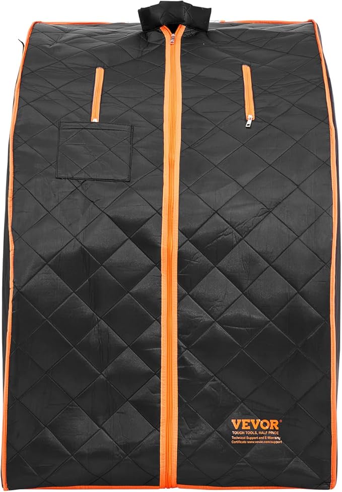 VEVOR Infrared Portable Sauna Tent, 1050W Personal Sauna Kit for Home Spa, Heated Body Therapy, Time & Temperature Remote Control with Chair & Floor Mat & Storage Bag, Black, 2.2’x 2.6’x 3.2’