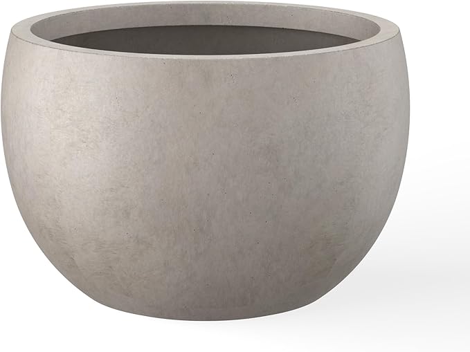 Kante 11.8" Dia Round Concrete Planter, Outdoor/Indoor Large Bowl Plant Pots with Drainage Hole and Rubber Plug for Garden Patio Balcony Home, Weathered Concrete