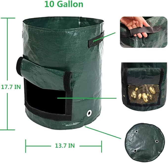 Potato Grow Bags,(5 Pack 10 Gallon) Garden Vegetables Growing Planter with Handles and Access Flap for Planting Potato Carrot Onion Taro Radish Peanut,