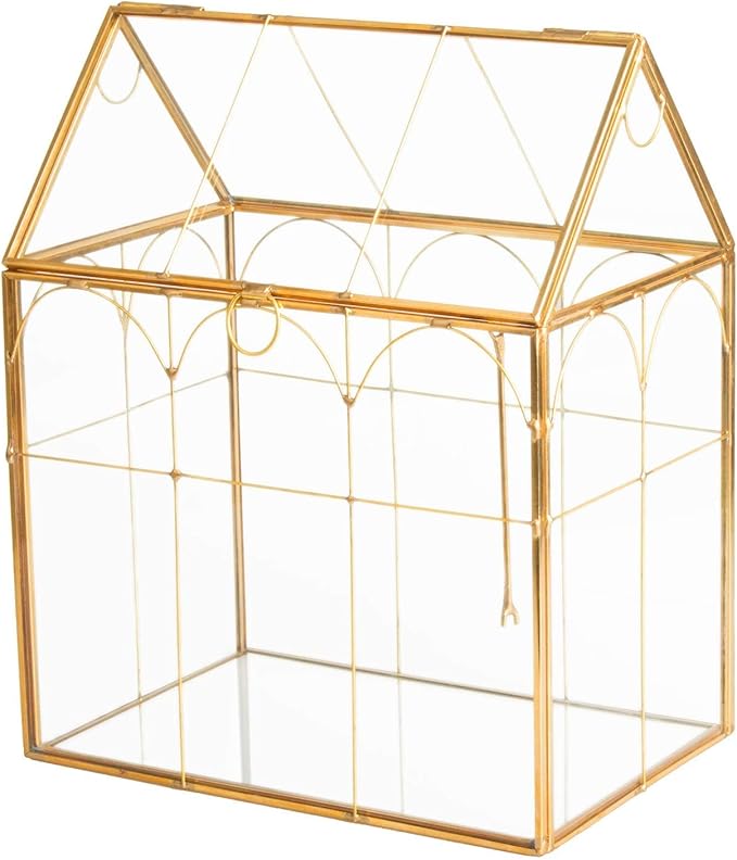 Glass Geometric Plant Terrarium,Succulent & Air Planter for Home Garden Office Decoration (Gold House)