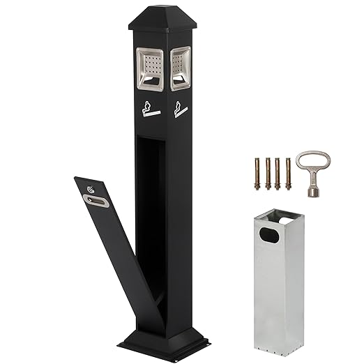120cm Standing Waste Containers Trash Cans, Rubbish Bin Indoor Outdoor Stainless Steel Vertical Freestand Trash Bin with Key,Pub Hotel Restaurant Garden Standing Bin (B)
