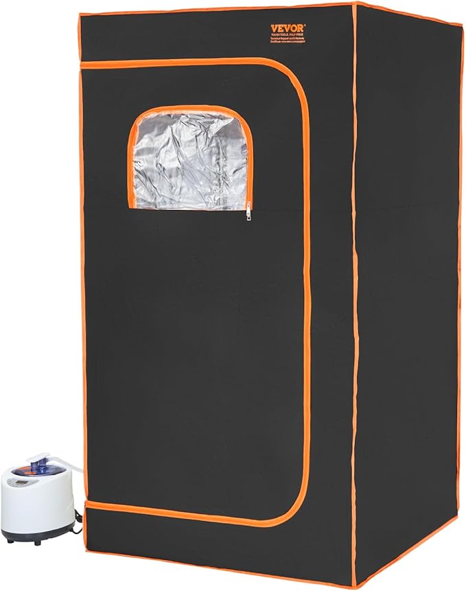 VEVOR Portable Steam Sauna Tent Full Size, 1200W with Visible Window, Personal Sauna Blanket Kit for Home Spa,Heated Body Therapy,Time&Temperature Remote Control with Chair,Black, 2.9’x 2.9’x 5.2’