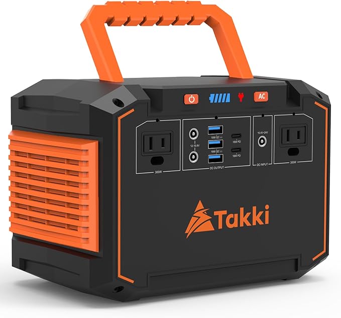 Takki 300W Portable Solar Generator 240Wh Portable Power Station with 40W Foldable Solar Panel, Power Bank with 110V AC Outlet USB DC for Emergency CPAP Outdoor Camping Home Use Blackout