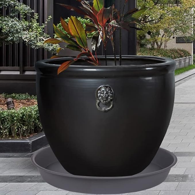 4 Pack of 16 17 inch Plant Saucer (15 inch Base), 2.3" Depth, Heavy Duty Deep Plant Trays for Pots, Plastic Plant Saucers for Indoors, Bird Bath Bowls, Drip Trays for Planter (17", Cement)