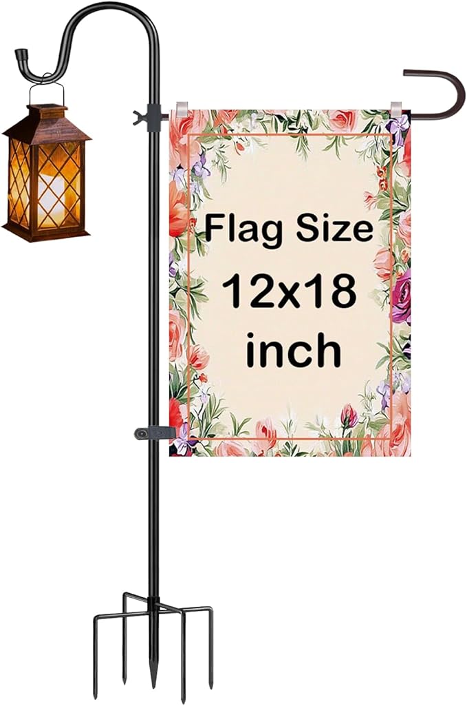 Garden Flagpole Stand with Shepherd'S Hook, for Garden Flag Stand 12x18 Flag | 1/2 Inch Thick 62 Inch High, Perfect for Garden Flag Holders for Outside (Solar Lights & Flags Not included)