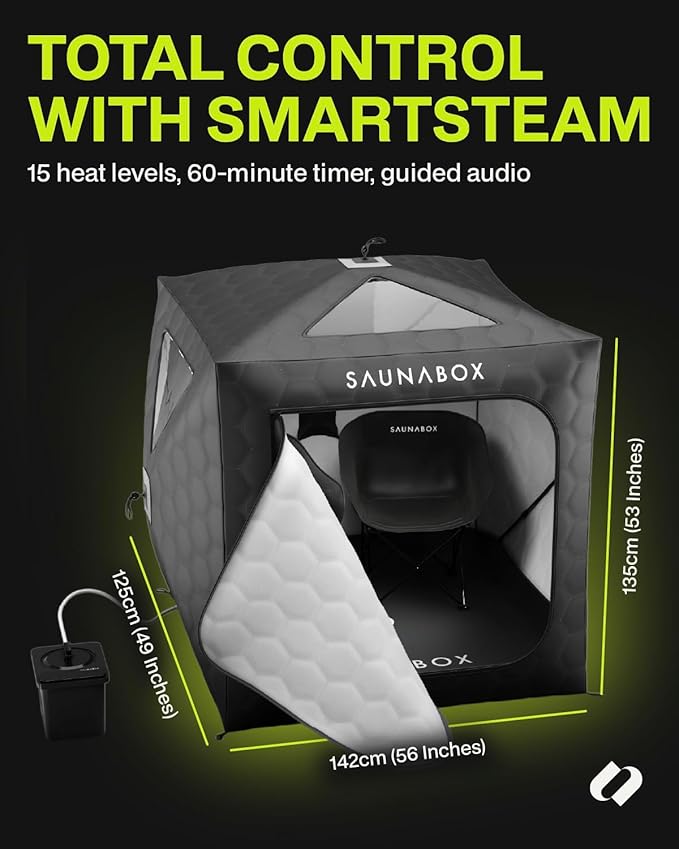 SAUNABOX XL 2 Person Steam Sauna Tent | Portable Home Sauna Box for Indoor & Outdoor Use | Bluetooth SmartSteam Control | Compact, Quick-Setup & Hygienic for Detox, Relaxation & Recovery