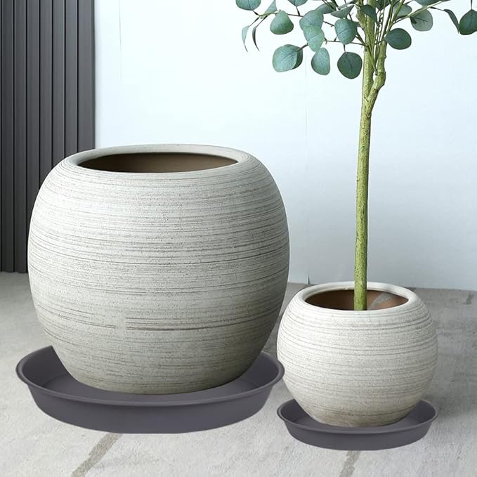 4 Pack of 13 14 inch Plant Saucer (12.2 Inch Base), Heavy Duty Plastic Plant Drip Trays 14" Round, Plant Trays for Indoors, Bird Bath Bowls, Plate for Planter 12-14" (14 inch, Cement Gray)