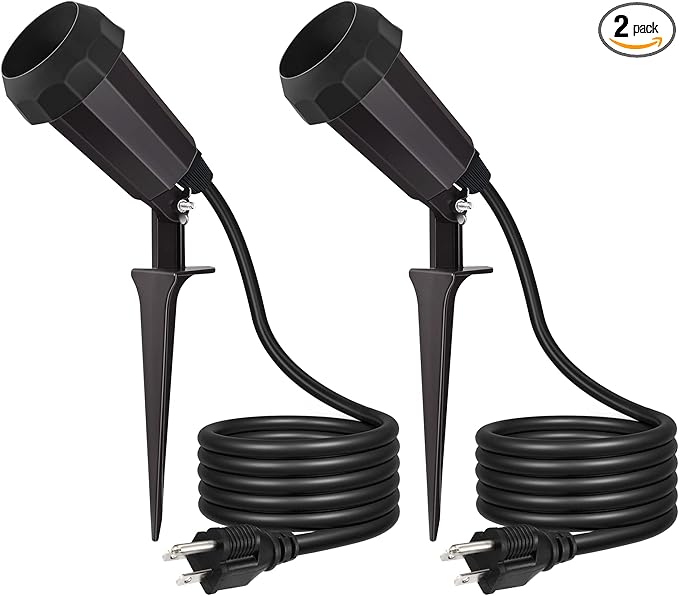 EDISHINE Halloween Spotlights Outdoor with 6FT Cord, 120V Weatherproof Outdoor Flood Stake Lights, E26 Base PAR38 Bulb Plug in Flood Light Socket for Holiday, Patio, Yard, Flag, UL Listed, 2 Pack