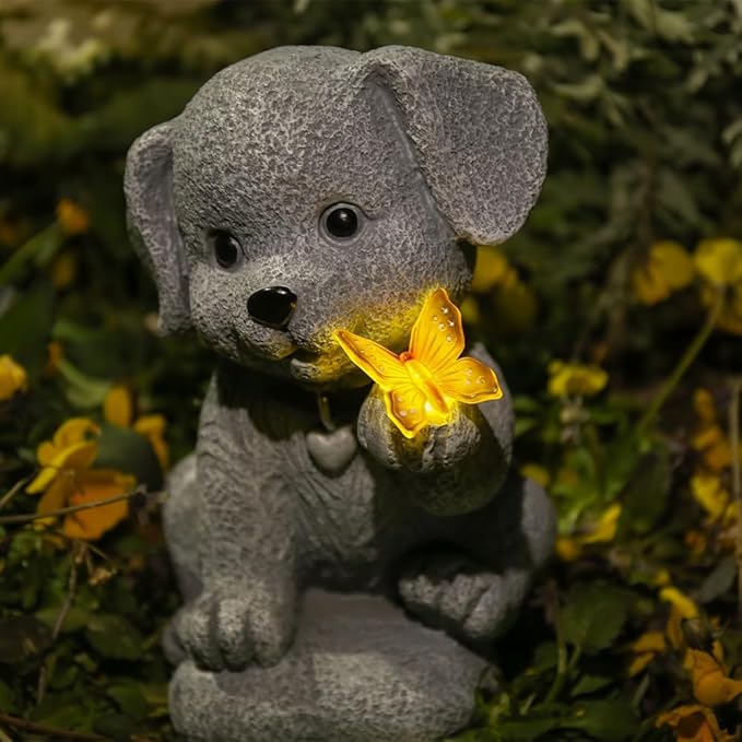Solar Garden Statues Outdoor Dog Lights, Unique Housewarming Garden Gifts for Women Mom Wife Grandma and Sisters,Cute Dog Sculpture Decoration for Patio, Terrace, Balcony, Lawn