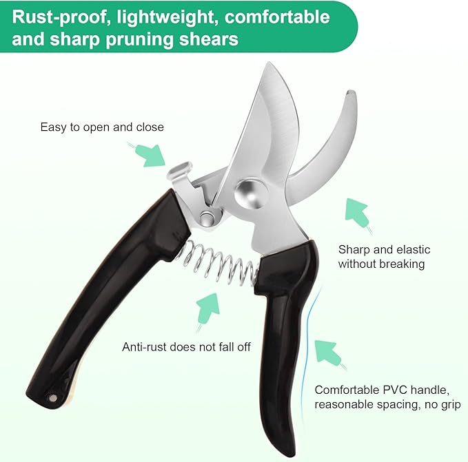 Premium garden shears, meperez pruning scissors gardening tools, pruners for flower, bushes, rose and fruit tree, use for florist, yard and orchard the plant clippers, sharp steel anvil snips