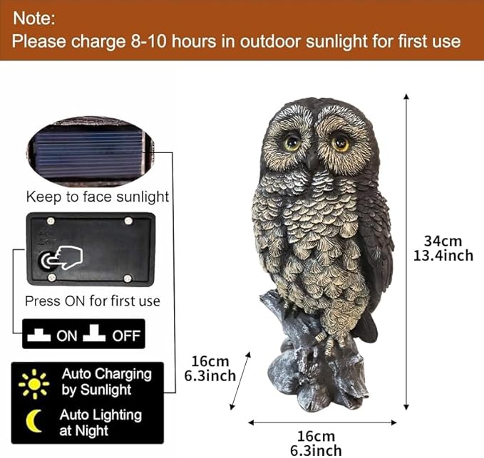 Solar Owl Garden Statues Outdoor Decor Resin with Solar Lights Sculpture for Porch Patio Lawn Yard Decorations Christmas Housewarming Gifts for Women Mom