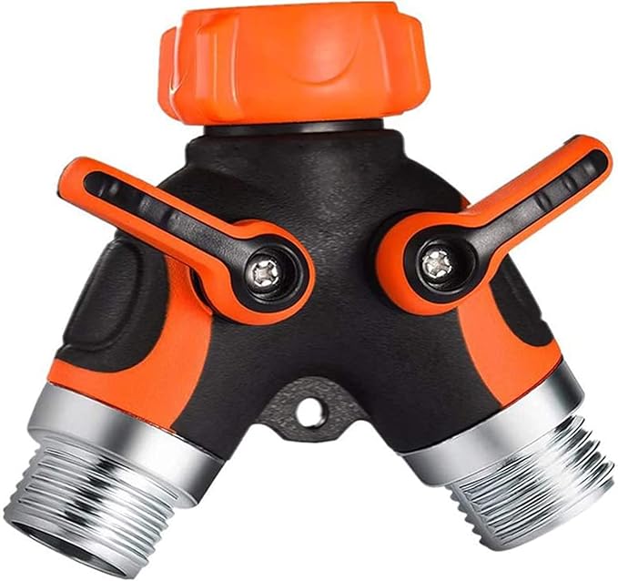 Y Hose Splitter 2 Way, 3/4” Garden Hose Connector with Comfortable Rubberized Grip for Outdoor Faucet, Sprinkler & Drip Irrigation Systems,Orange