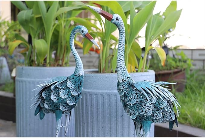 Crane Statue Metal Crane Sculpture Garden Decoration Metal Yard Art for Patio Lawn Backyard Outdoor Decoration A Set of 2