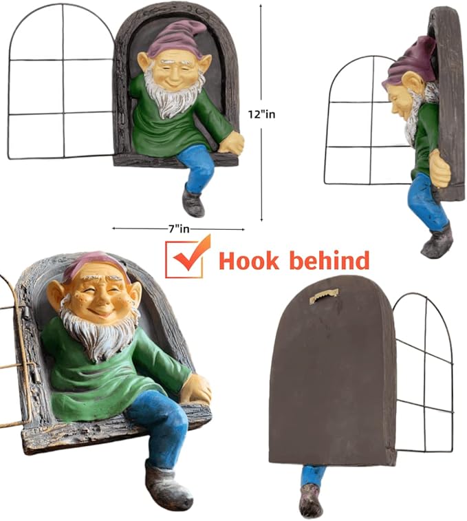 coolboy Outdoor Gnome Garden Decorative-12 Inch Elf Out The Door Tree Hugger,Gnome Decorations for Home,Whimsical Dwarves Outdoor Ornament,Gnome Statue Figurines-Patio Yard Lawn Porch Decoration