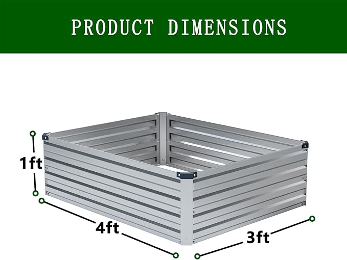 2 Pcs 4×3×1FT Galvanized Raised Garden Bed,Metal Planting Box for Outdoor Vegetable, Herb,Planter Gardening (Silver)