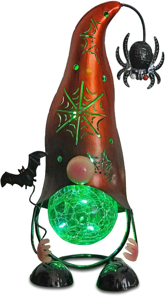 Halloween Decorations Outdoor Gnome Solar Lights, Color Changing LED Lights with Spider Web Hollowed-Out Hat, Spooky Halloween Outdoor Decorations for Garden, Patio, Yard, Pathway (Pumpkin)
