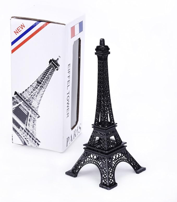 ESHATO Black Metal Eiffel Tower Statue, 10inch Decorative Figurine Replica Stand Holder for Cake Topper Table Decor Gift Party Home Decoration