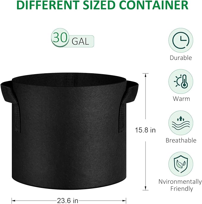 12-Pack 30 Gallon Thickened Non-Woven Grow Bags, Aeration Fabric Pots with Handles(Black)