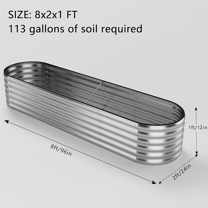 Large Raised Garden Bed Galvanized Metal Round Raised Garden Bed Outdoor for Gardening Raised Garden Bed Kit,8x2x1FT for Vegetables Flowers Ground Planter Box